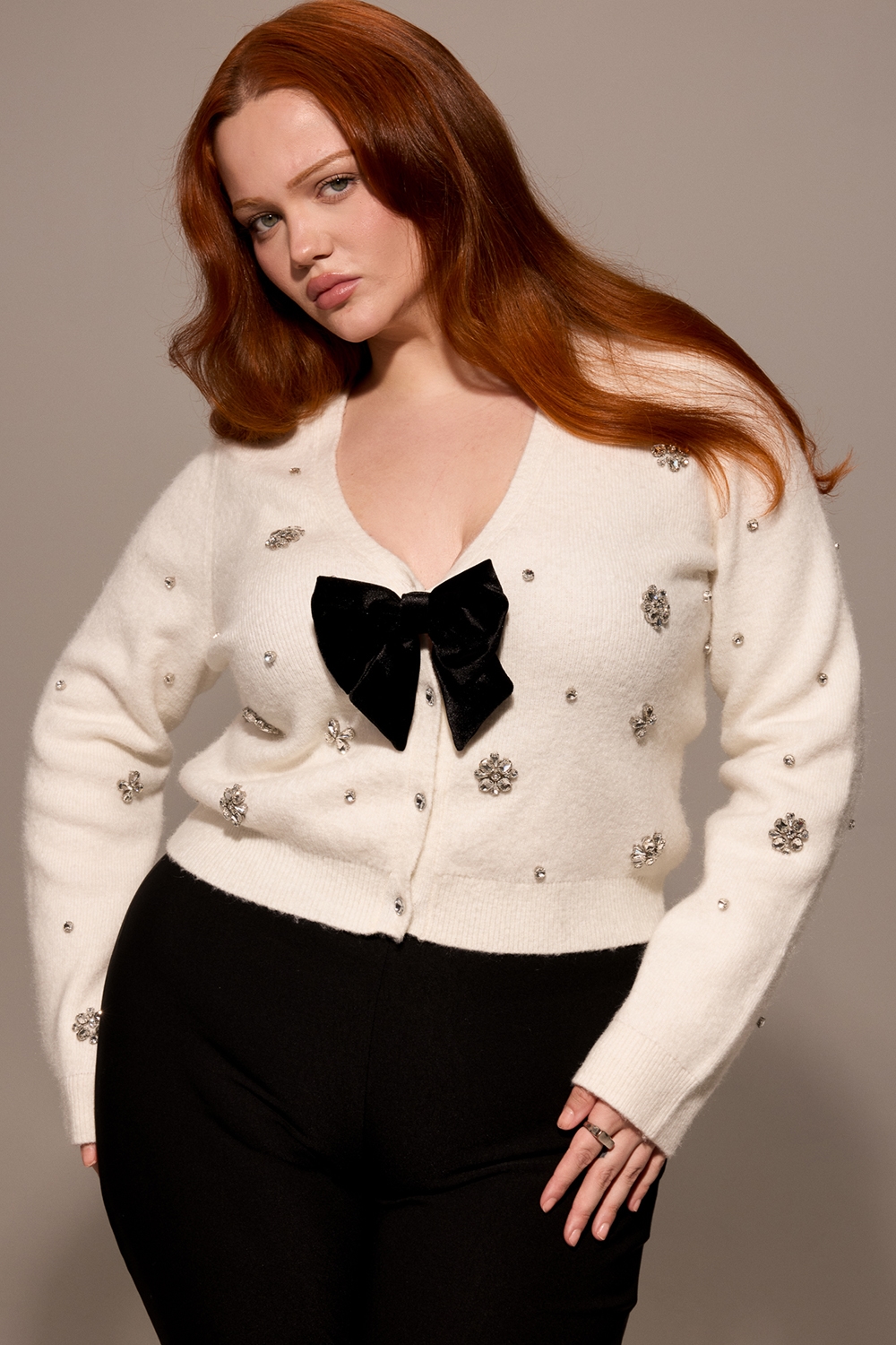 Beaubella  Ivory Soft Mohair Embellished Cardigan — image 7