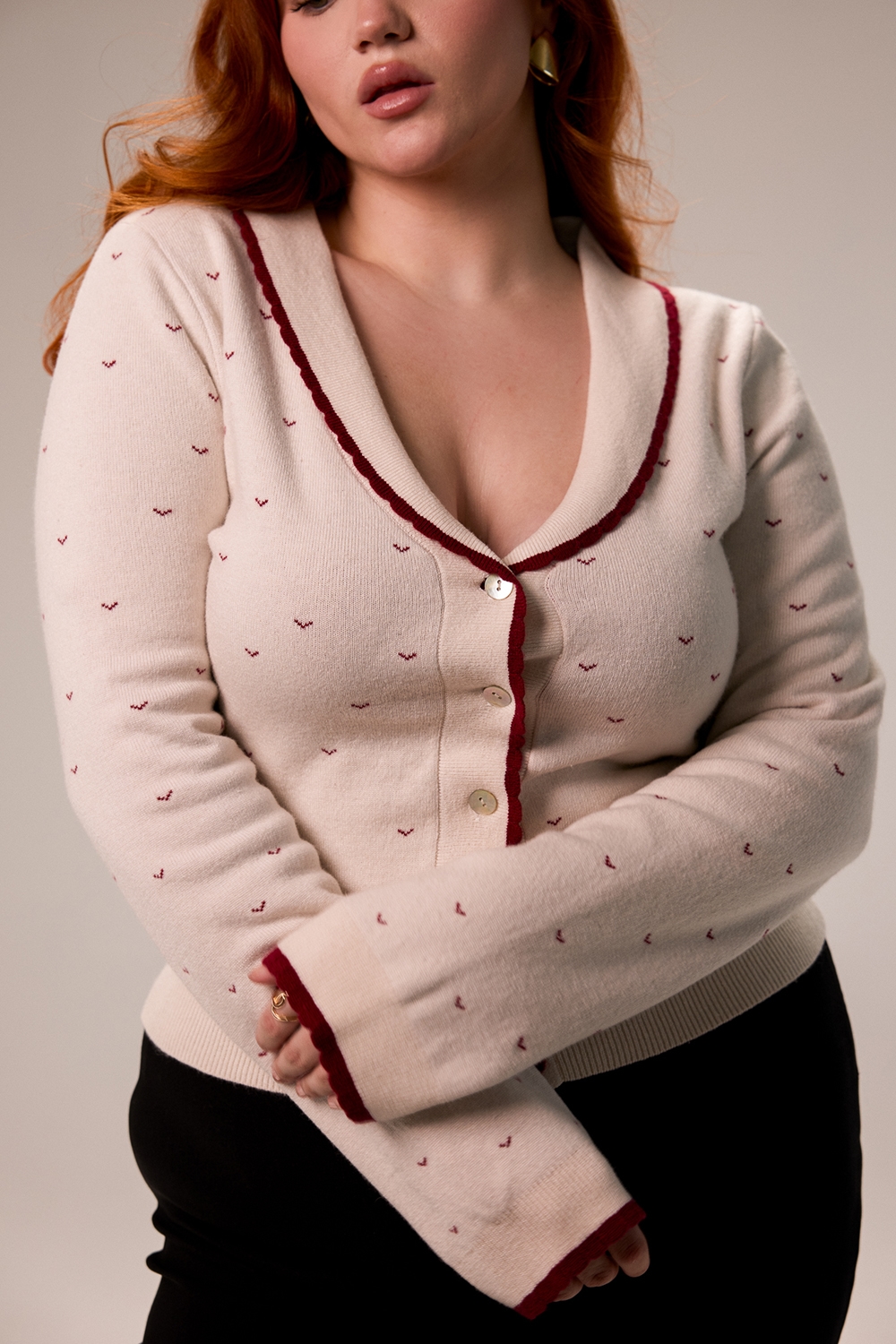 Marla  Ivory Cashmere Blend Trimmed Cardigan — image 8