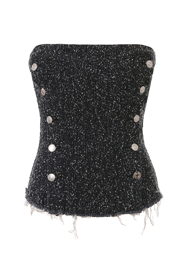 Mistress Rocks Distressed Black Denim Strapless Top - SALE — image 9