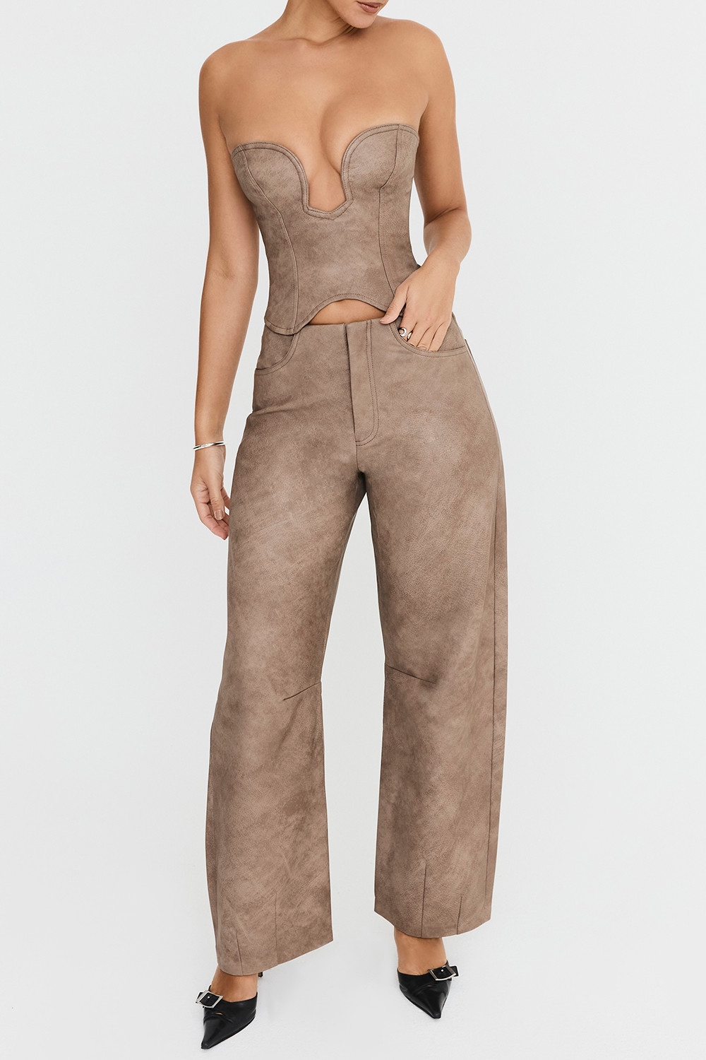 Mistress Rocks Mocha Vegan Leather Balloon Trousers - SALE — image 5