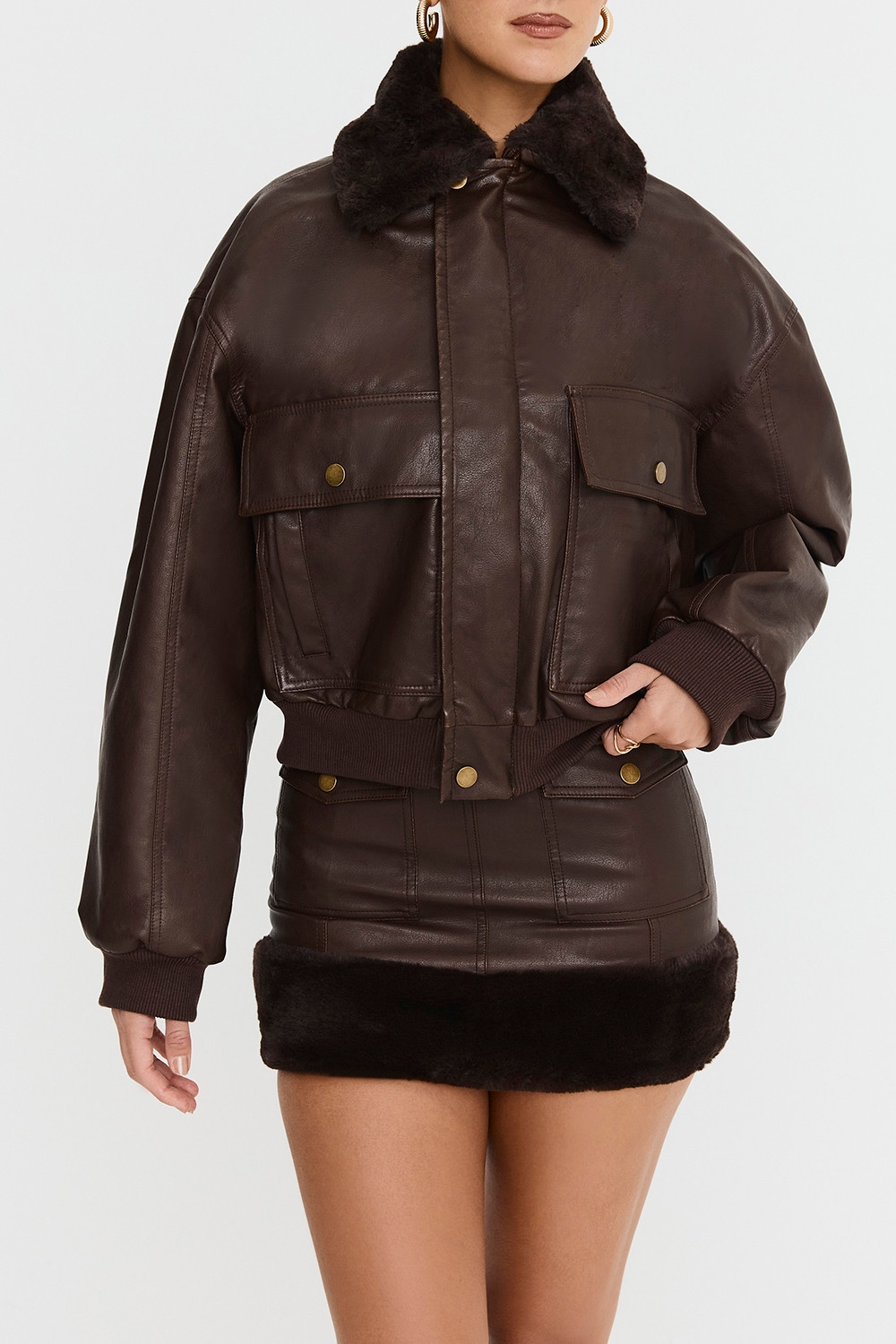 Mistress Rocks Chocolate Faux Fur Trimmed Vegan Leather Jacket - SALE — image 4
