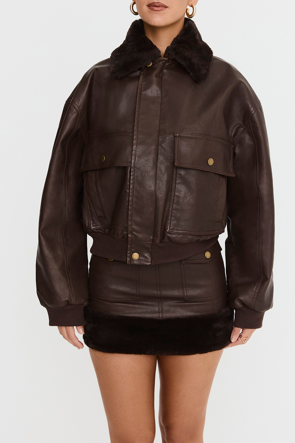 Mistress Rocks Chocolate Faux Fur Trimmed Vegan Leather Jacket - SALE — image 5
