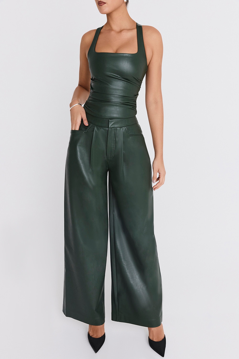 Mistress Rocks Evergreen Vegan Leather Gathered Top - SALE — image 3