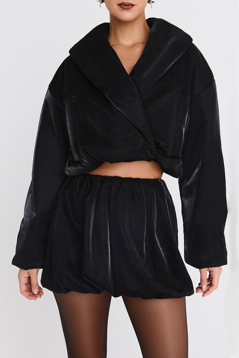 Mistress Rocks Black Vegan Leather Cropped Puffer Jacket - SALE — image 3