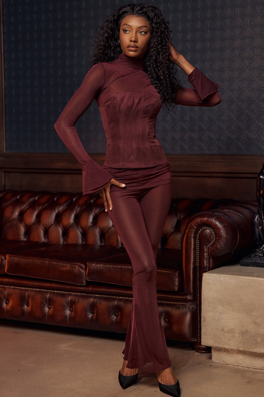 Mistress Rocks Dark Plum Sheer High Waist Trousers - SALE — image 2