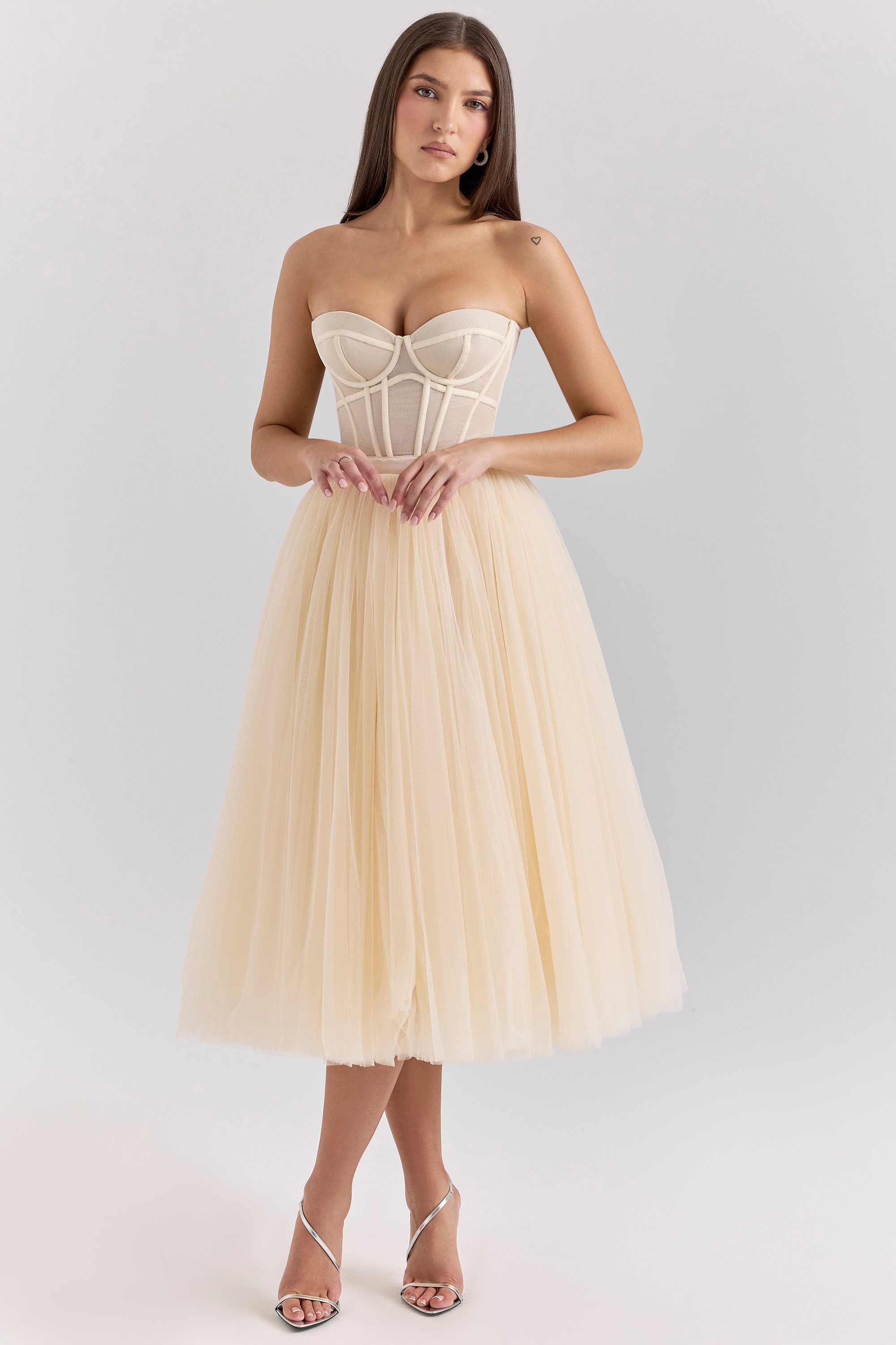 Darling  Vintage Cream Tulle Midi Dress — image 2