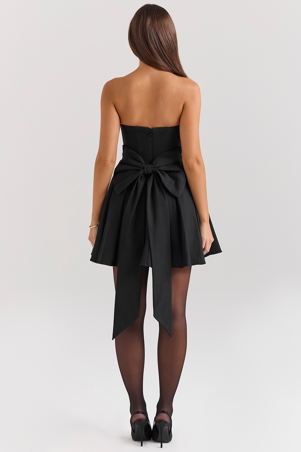 Emmanuela  Black Strapless Detachable Bow Mini Dress — image 7