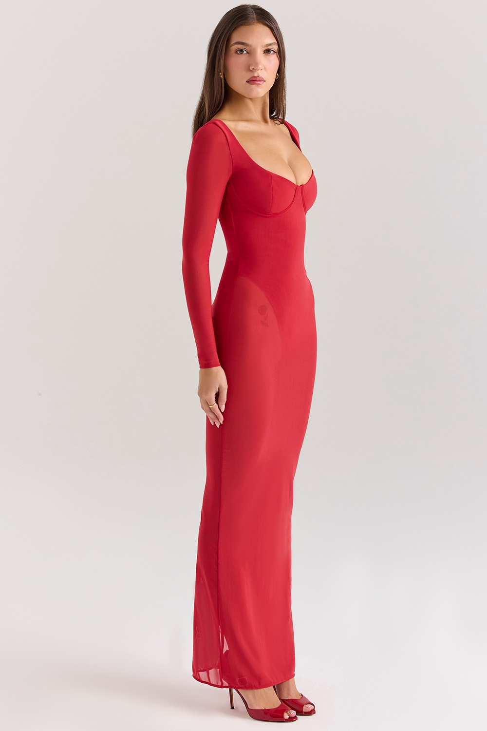 Everly  Holly Red Mesh Maxi Dress with Bodysuit — image 5