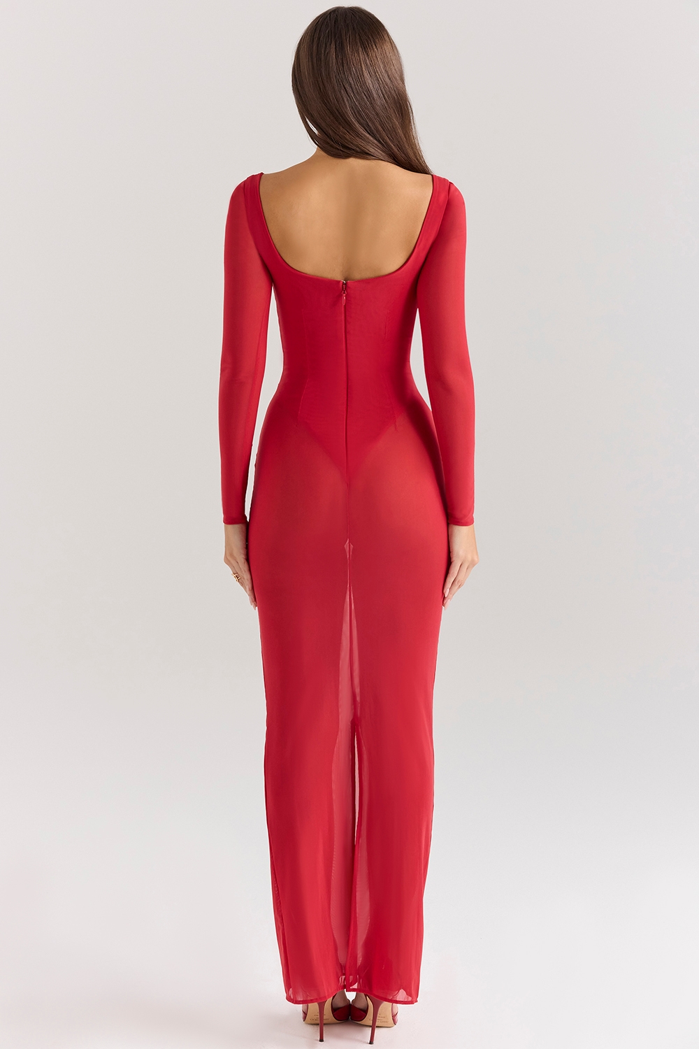 Everly  Holly Red Mesh Maxi Dress with Bodysuit — image 7