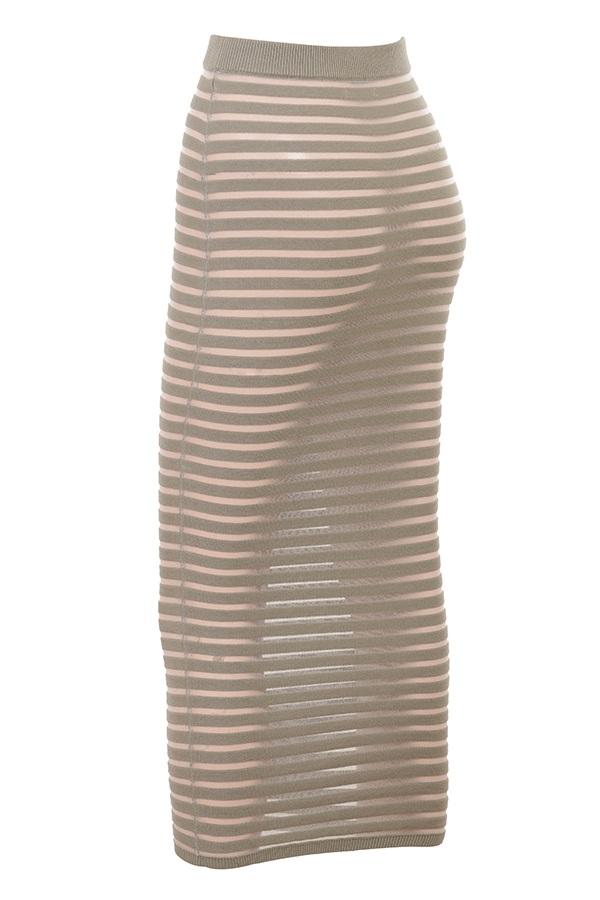 Margo  Grey Velour Sheer Striped Midi Skirt — image 12