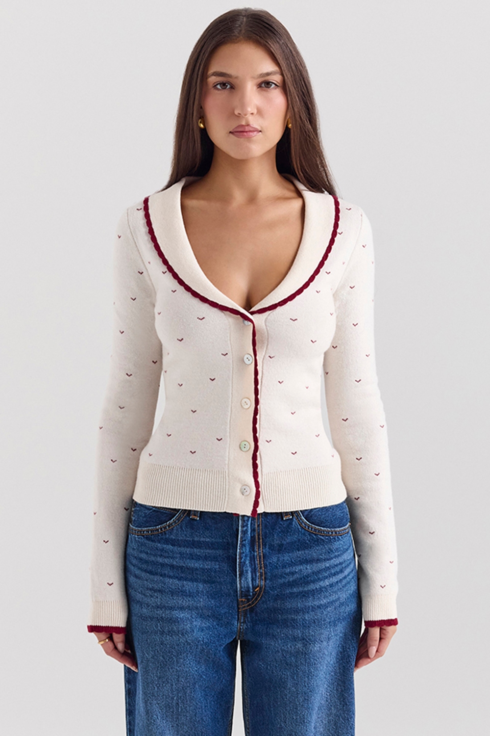 Marla  Ivory Cashmere Blend Trimmed Cardigan — image 2