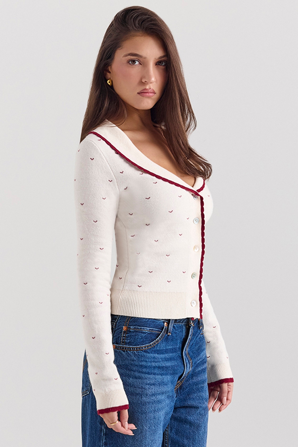 Marla  Ivory Cashmere Blend Trimmed Cardigan — image 3
