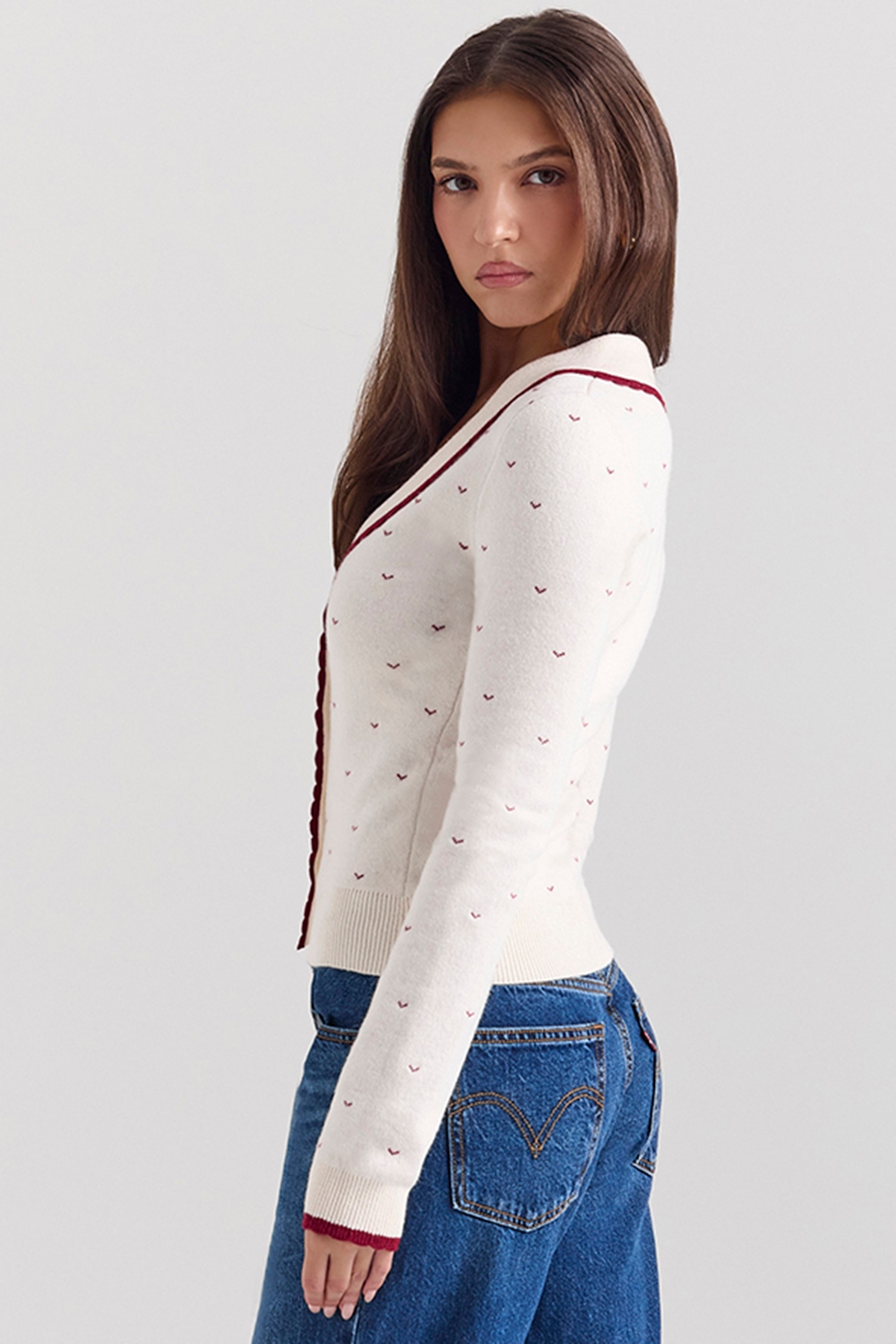 Marla  Ivory Cashmere Blend Trimmed Cardigan — image 5