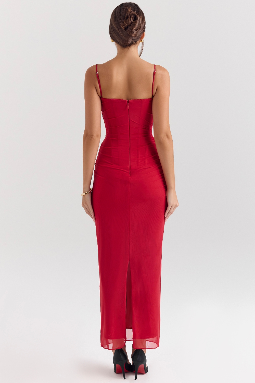 Nalini  Holly Red Stretch Mesh Corset Maxi Dress — image 6