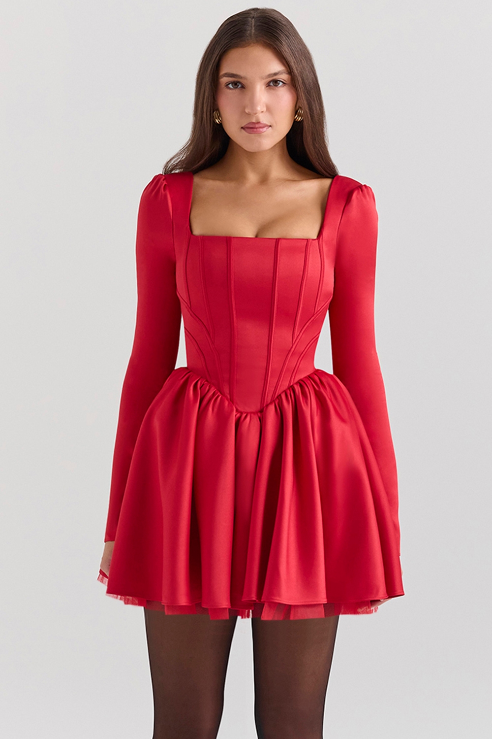 Nina  Holly Red Removable Bow Tulle Mini Dress — image 3