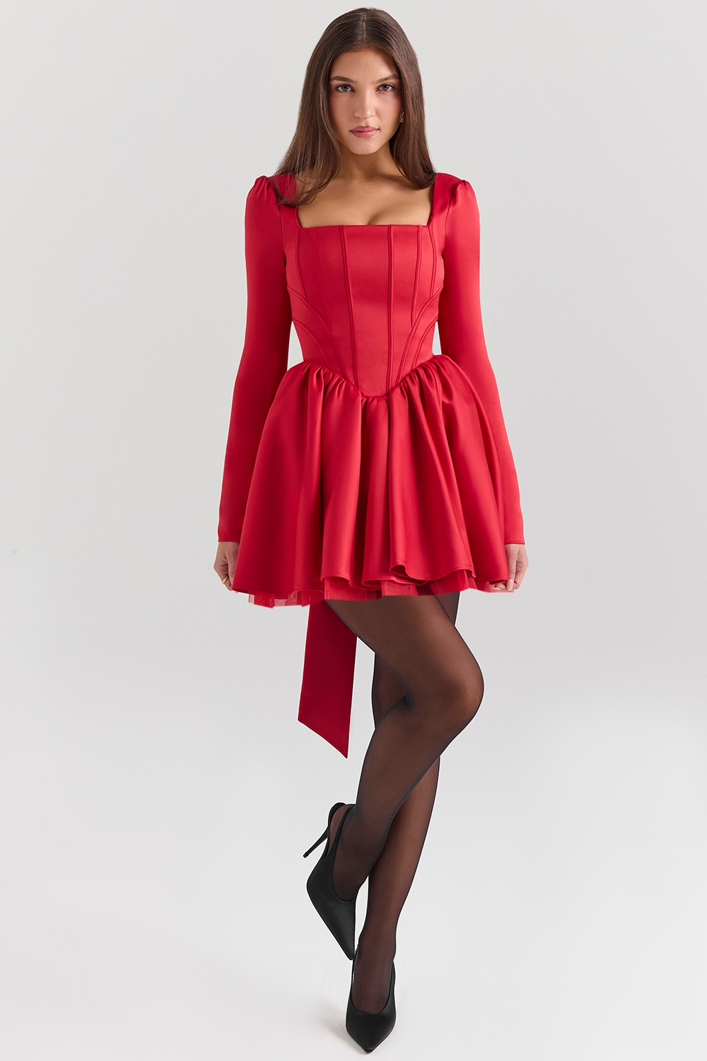 Nina  Holly Red Removable Bow Tulle Mini Dress — image 6