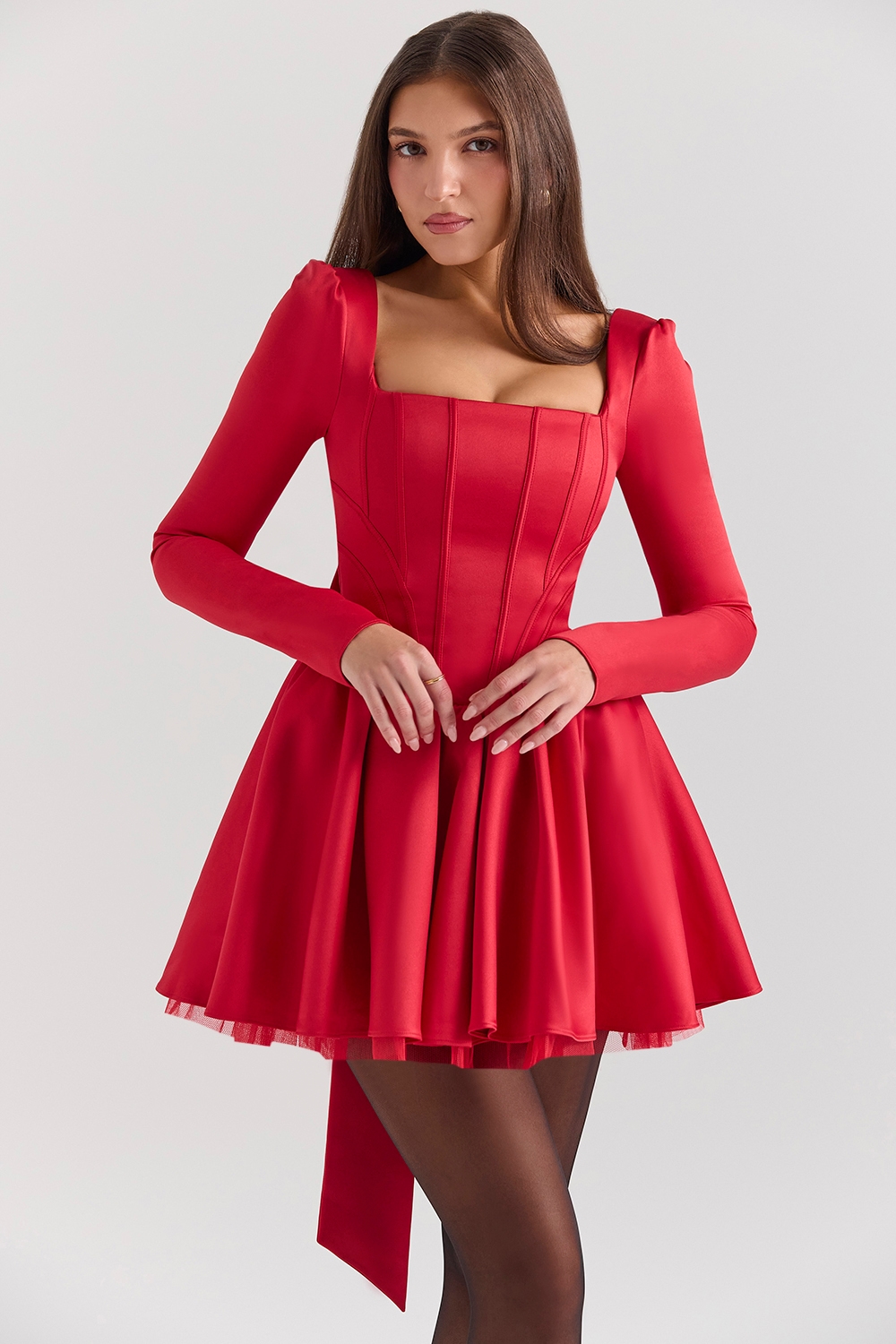 Nina  Holly Red Removable Bow Tulle Mini Dress — image 5