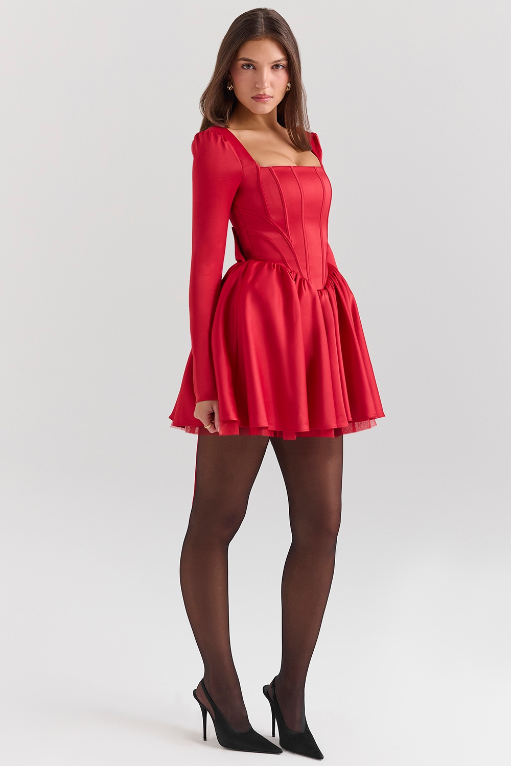 Nina  Holly Red Removable Bow Tulle Mini Dress — image 7
