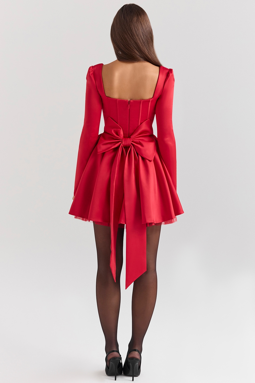 Nina  Holly Red Removable Bow Tulle Mini Dress — image 8