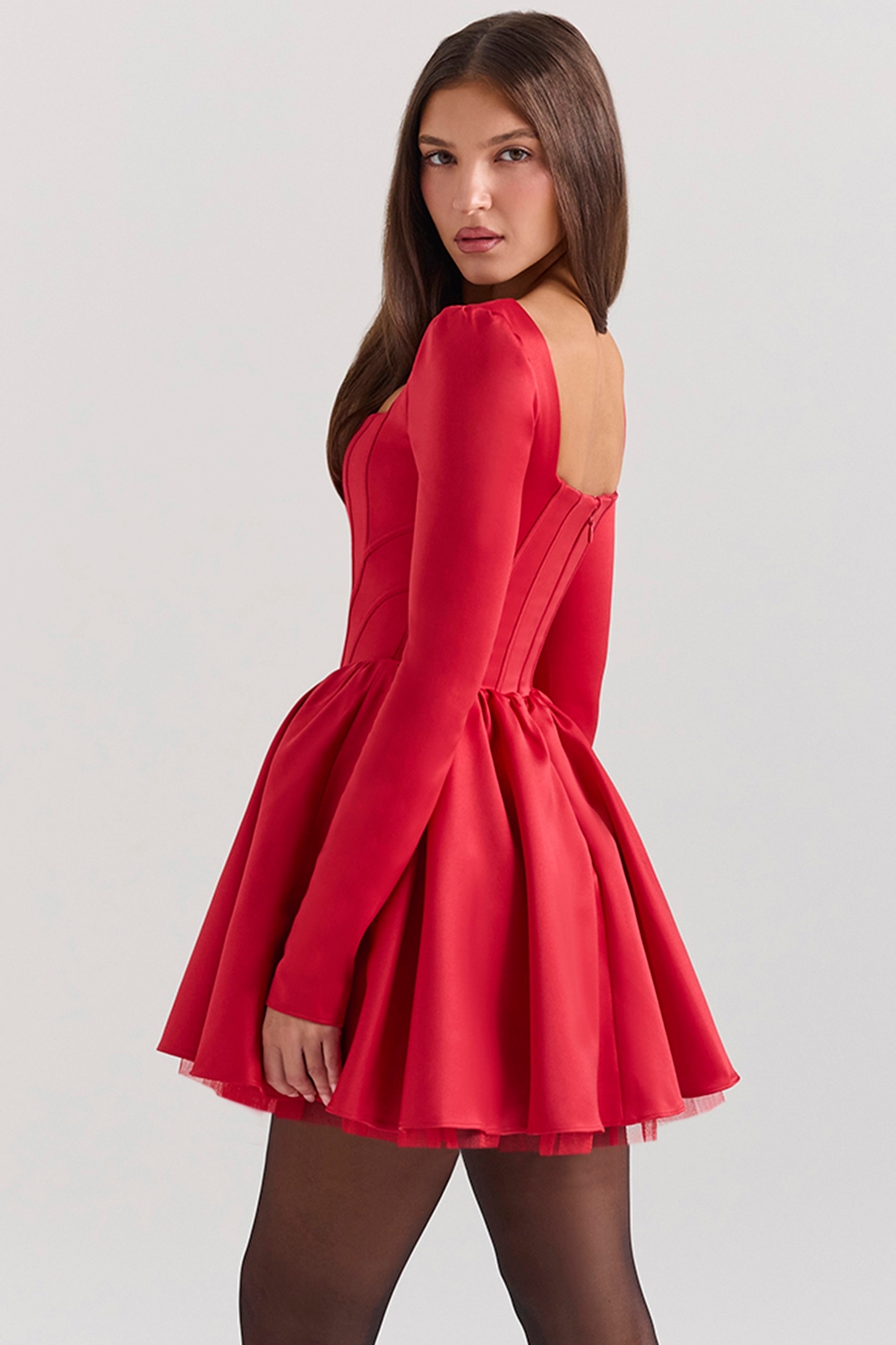 Nina  Holly Red Removable Bow Tulle Mini Dress — image 9