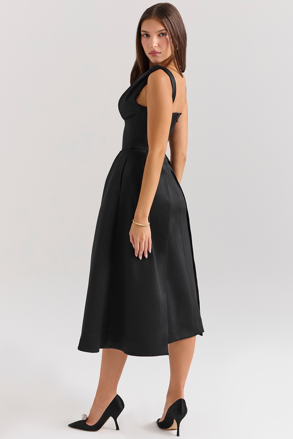 Paloma  Black Satin Twist Strap Midi Dress — image 3