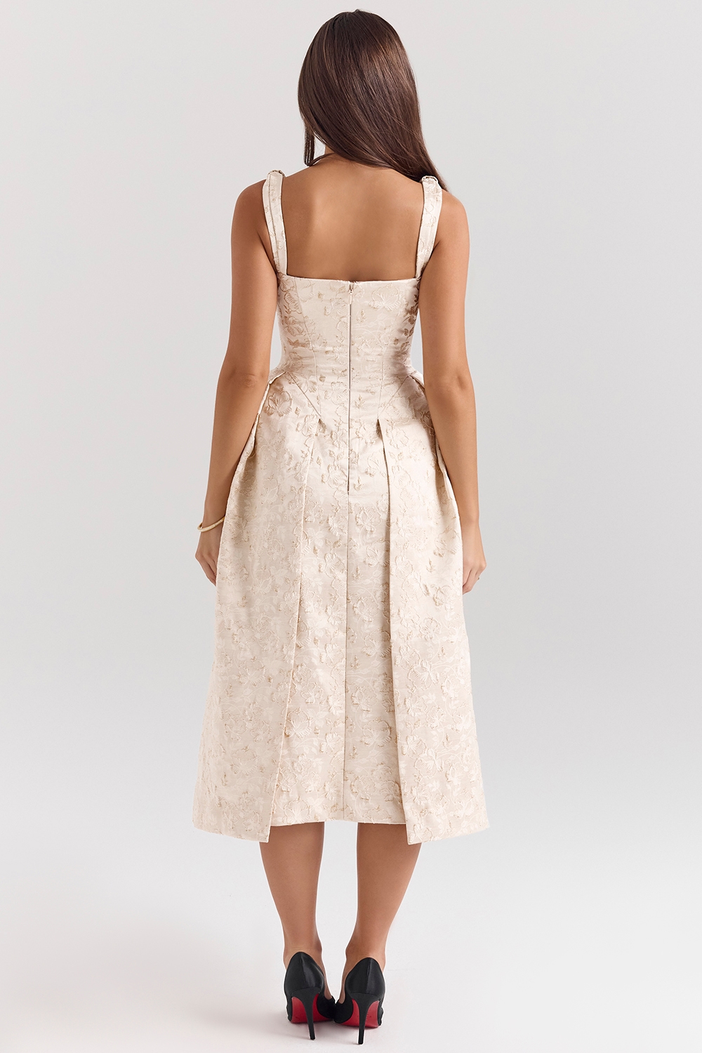 Paloma  Ivory Metallic Jacquard Midi Dress — image 7