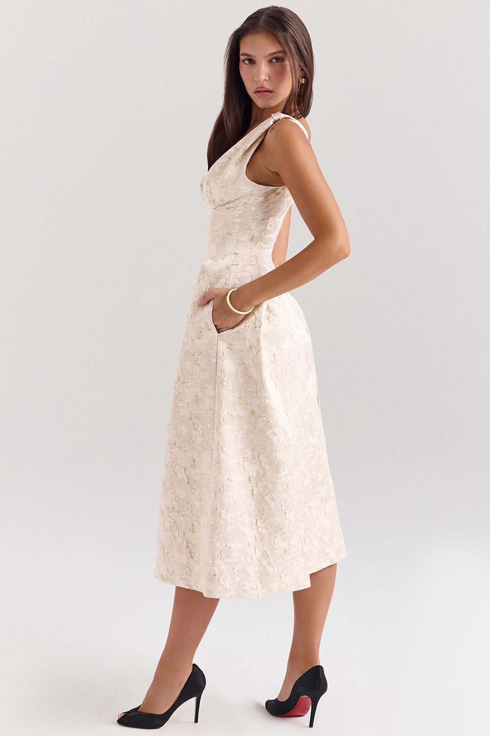 Paloma  Ivory Metallic Jacquard Midi Dress — image 6