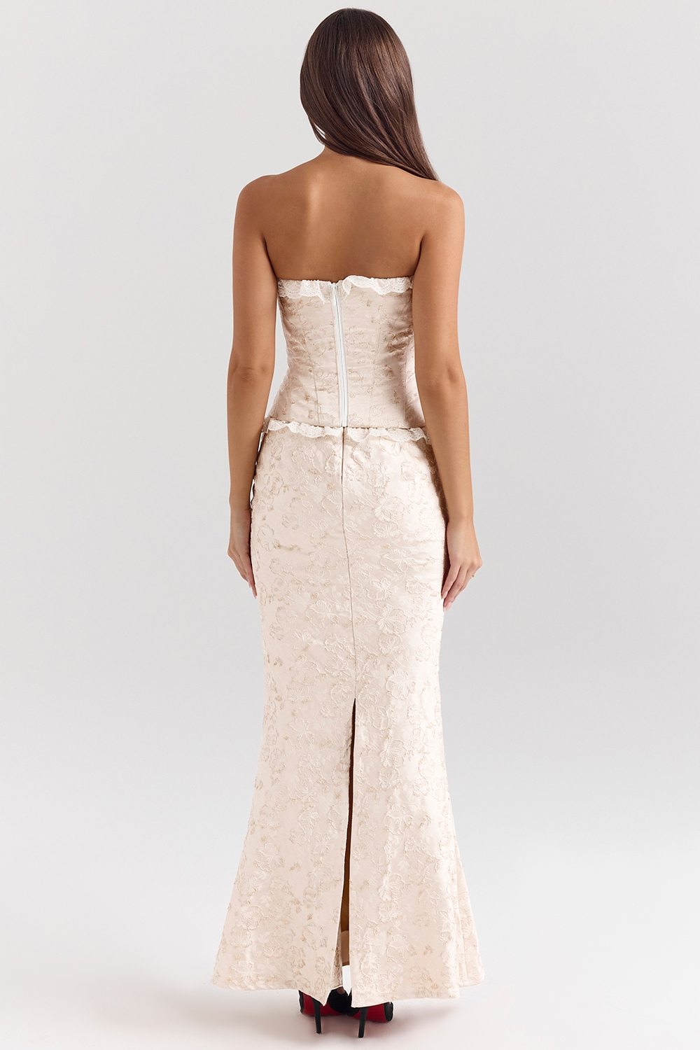 Mara  Ivory Metallic Jacquard Maxi Skirt — image 7