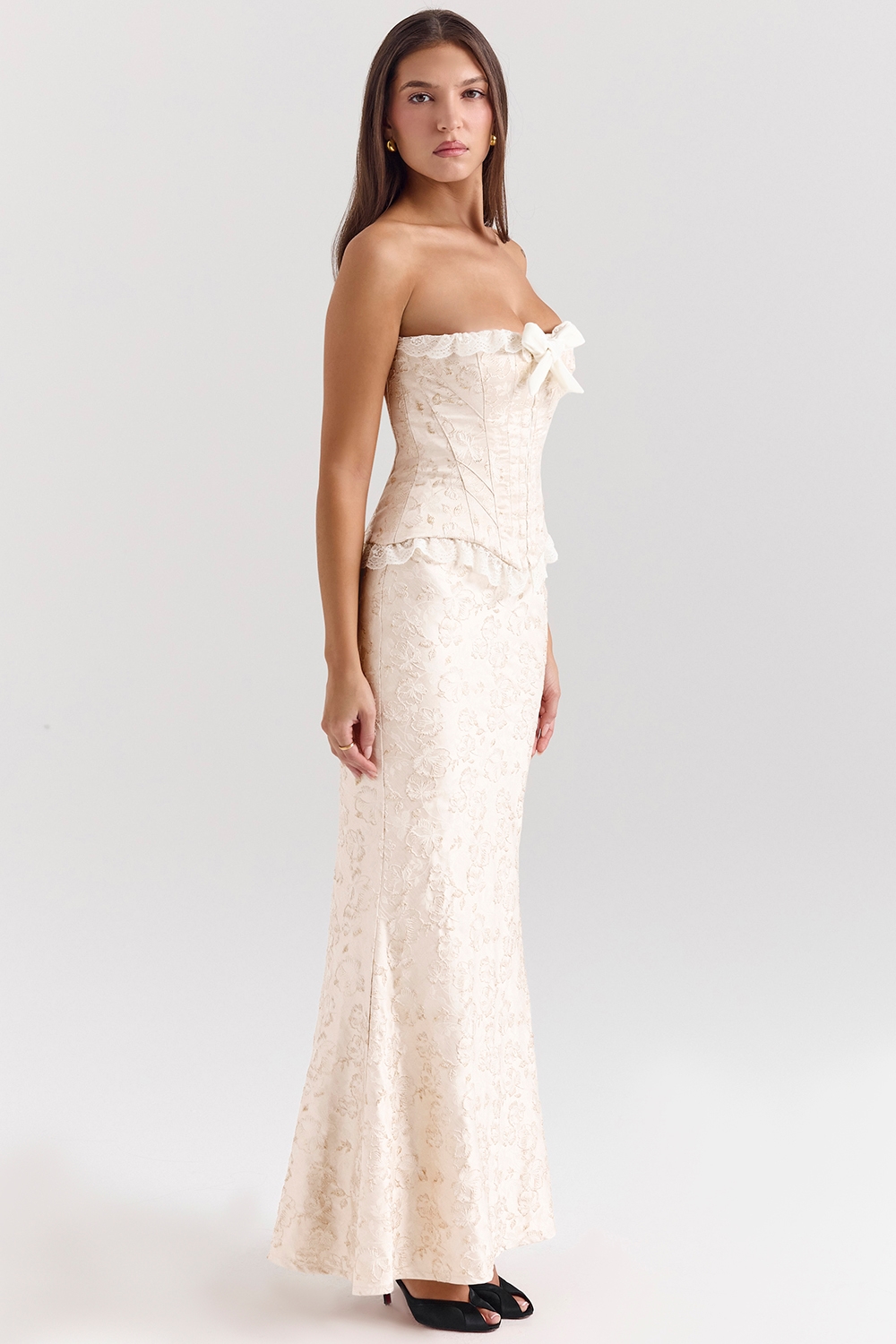 Mara  Ivory Metallic Jacquard Maxi Skirt — image 5