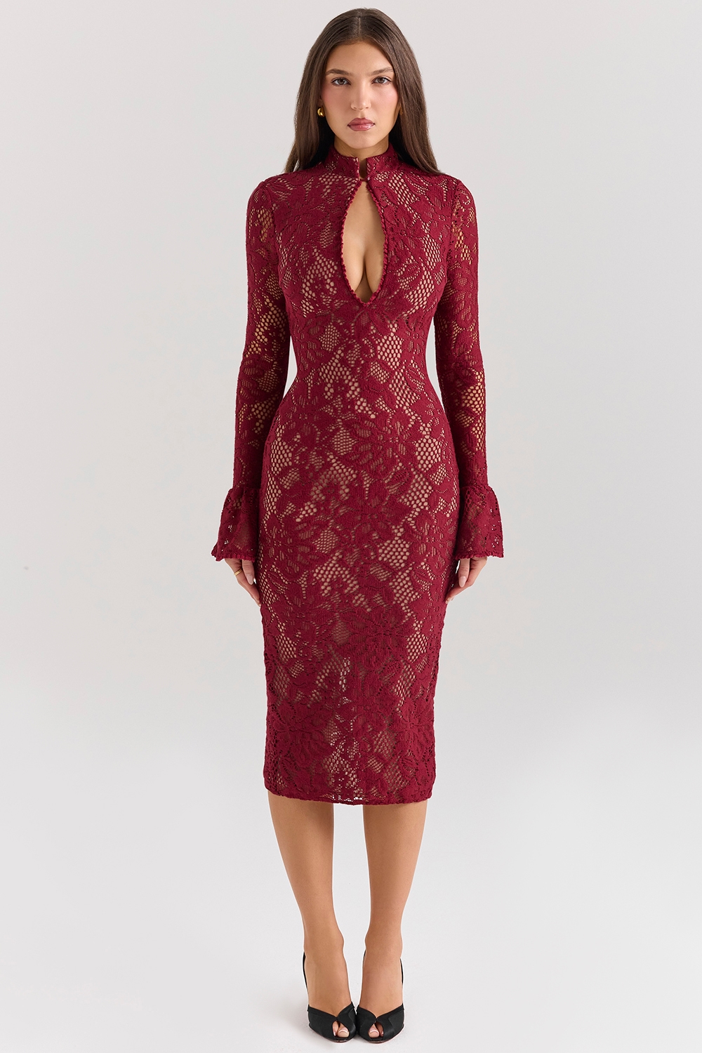 Pierette  Berry Lace Midi Dress — image 2