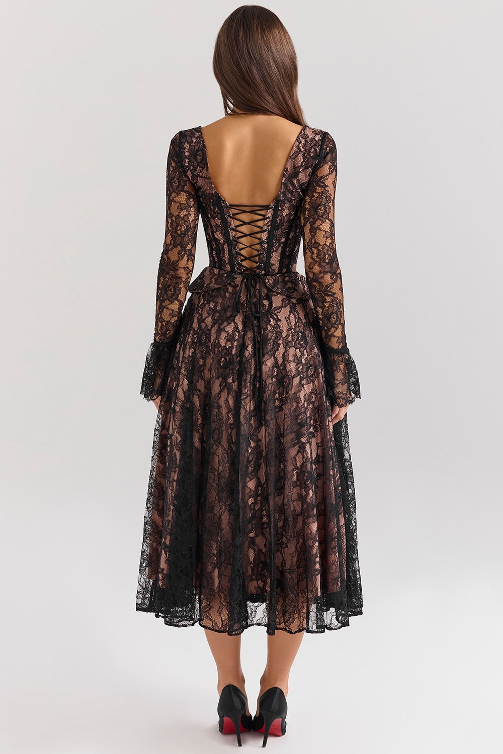 Raquel  Black Lace Corset Midi Dress — image 8