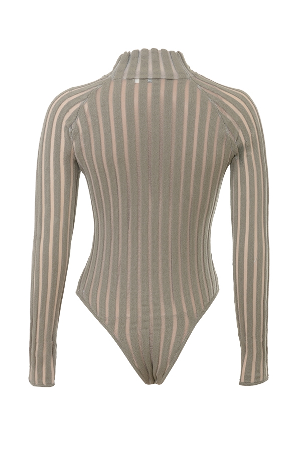 Rowena  Grey Velour Sheer Striped Bodysuit — image 12