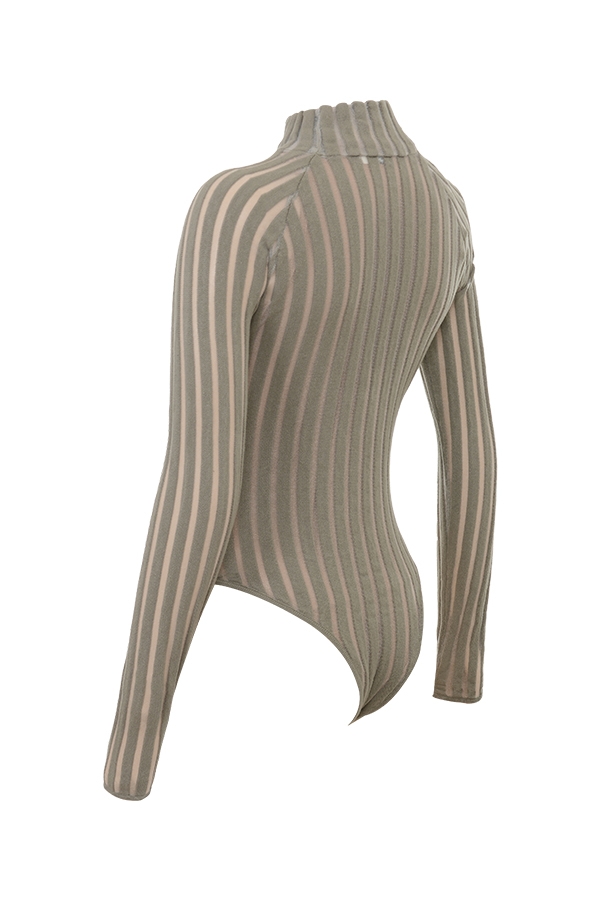 Rowena  Grey Velour Sheer Striped Bodysuit — image 11