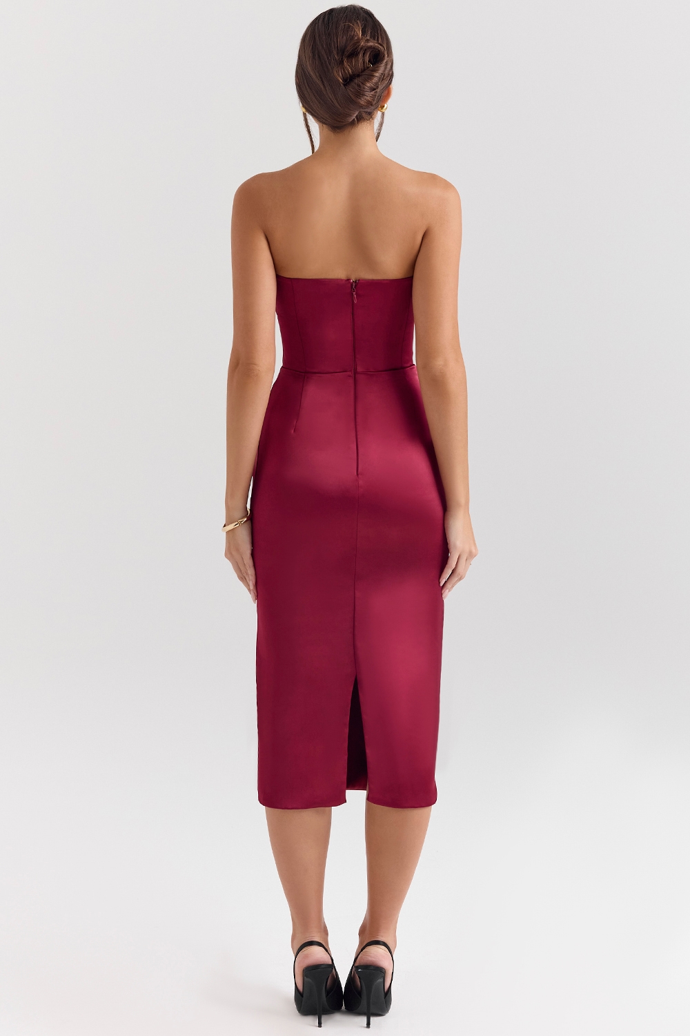 Santana  Berry Satin Strapless Midi Dress — image 7