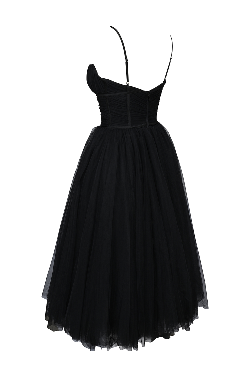 Countess  Black Tulle Ruched Bodice Midi Dress — image 9