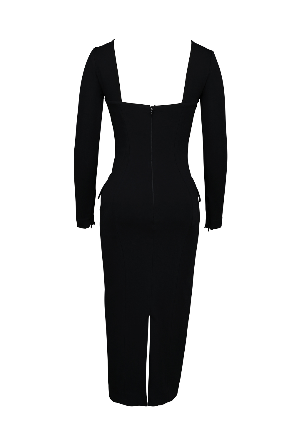 Ella  Black Stretch Crepe Long Sleeve Midi Dress — image 12