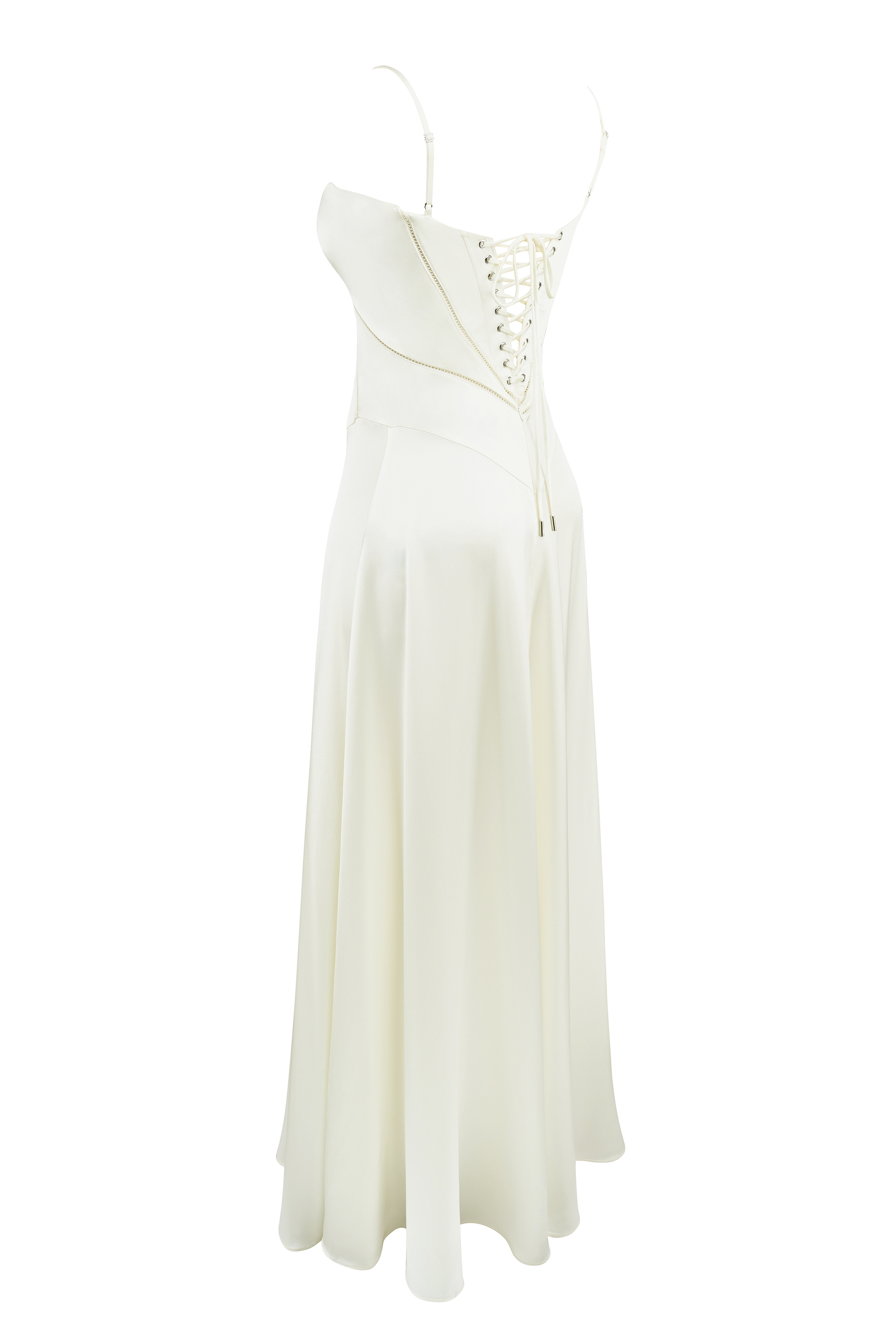 Anabella  Ivory Satin Lace Up Maxi Dress — image 12