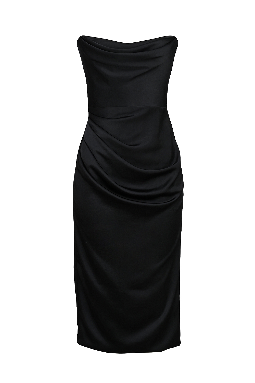 Santana  Black Satin Strapless Midi Dress — image 10