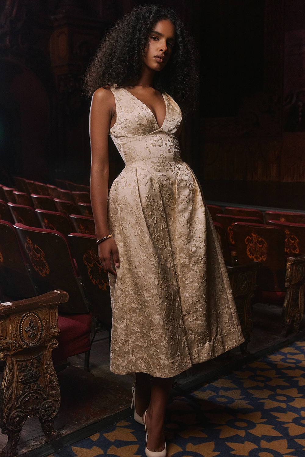 Paloma  Ivory Metallic Jacquard Midi Dress — image 2