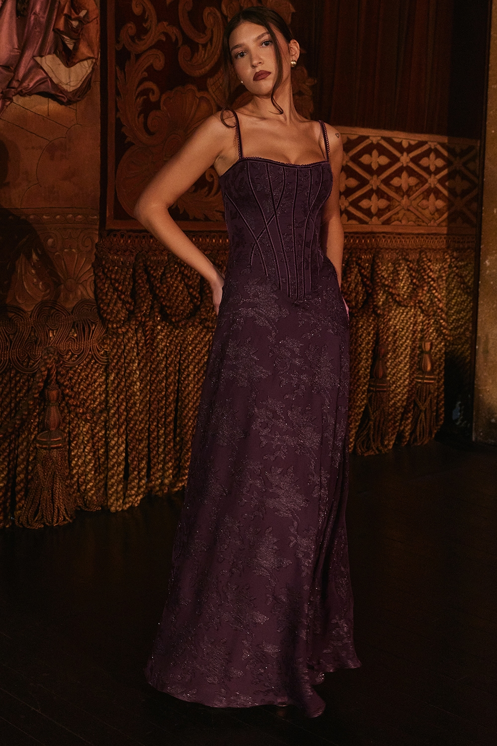 Esme  Grape Lurex Chiffon Maxi Dress — image 2