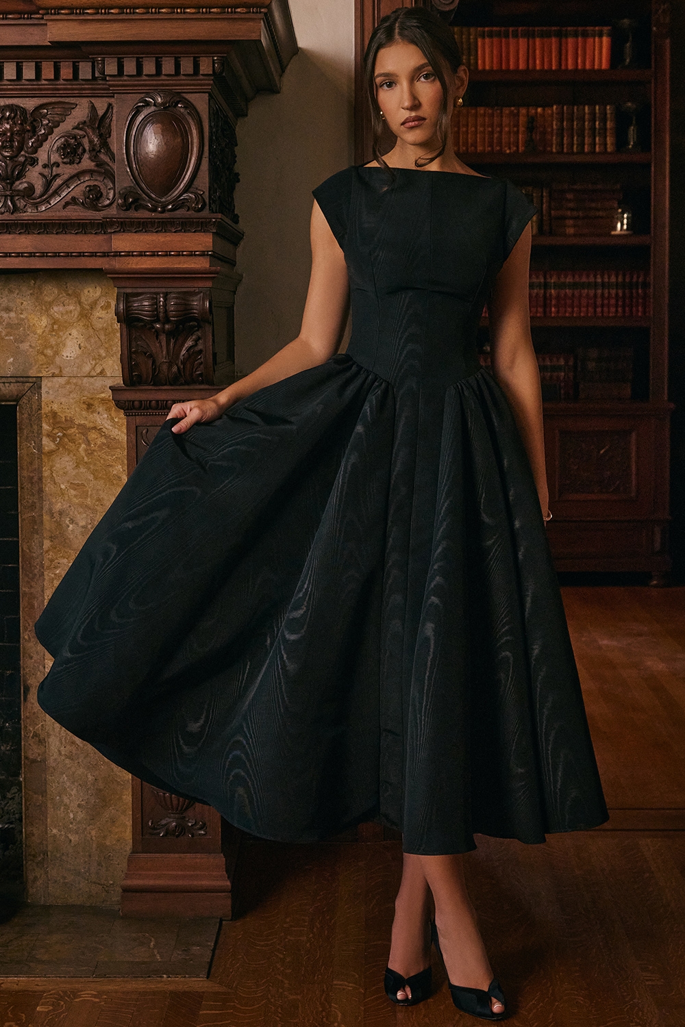 Debutante  Black Moire Satin Backless Midi Dress — image 2