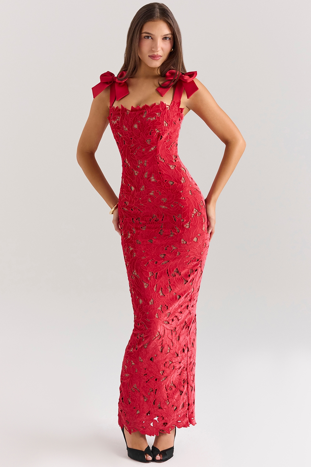 Tiff  Holly Red Velvet Lace Maxi Dress — image 3