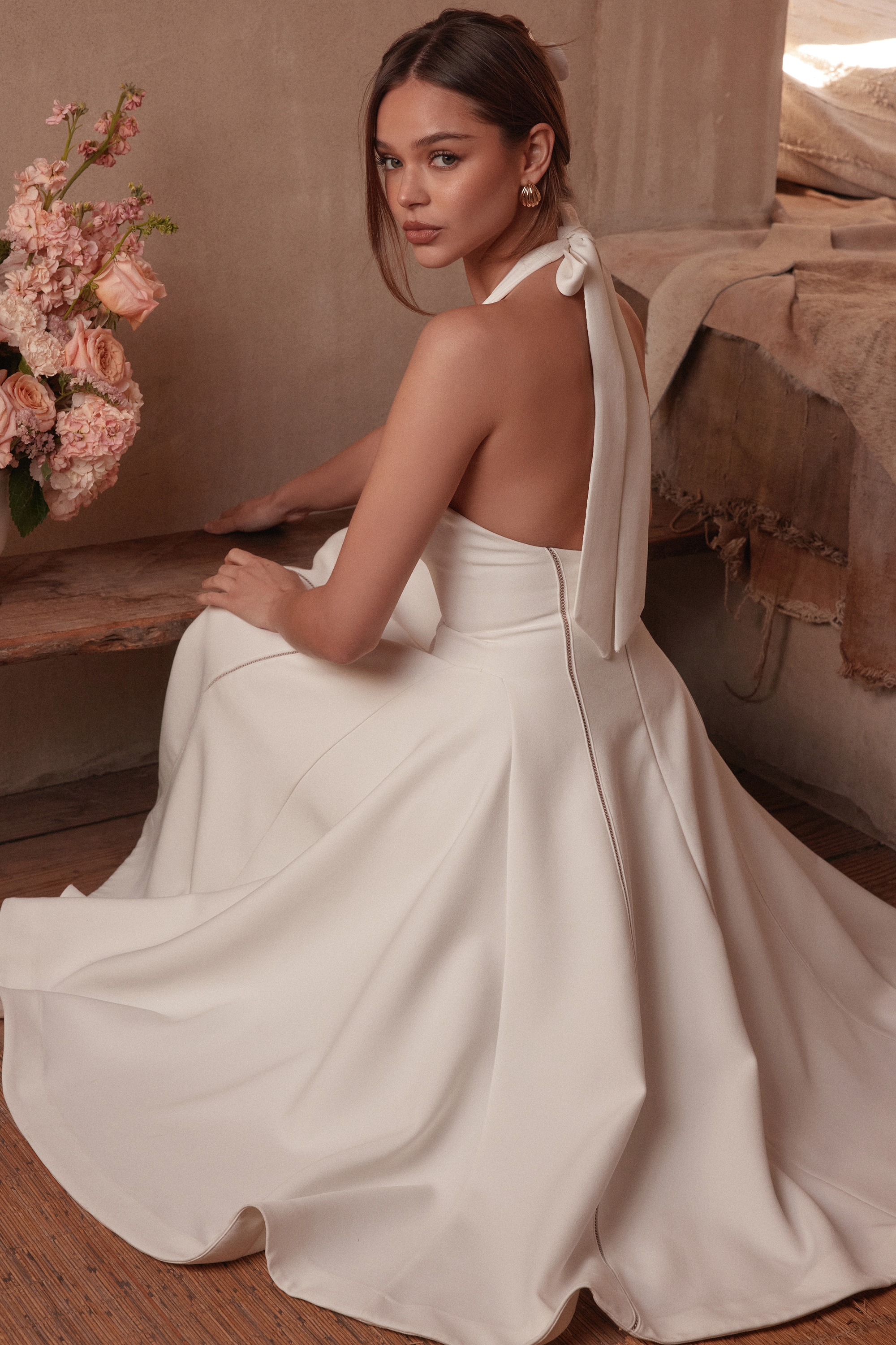 Loulou  Ivory Halter Neck Midi Dress — image 2