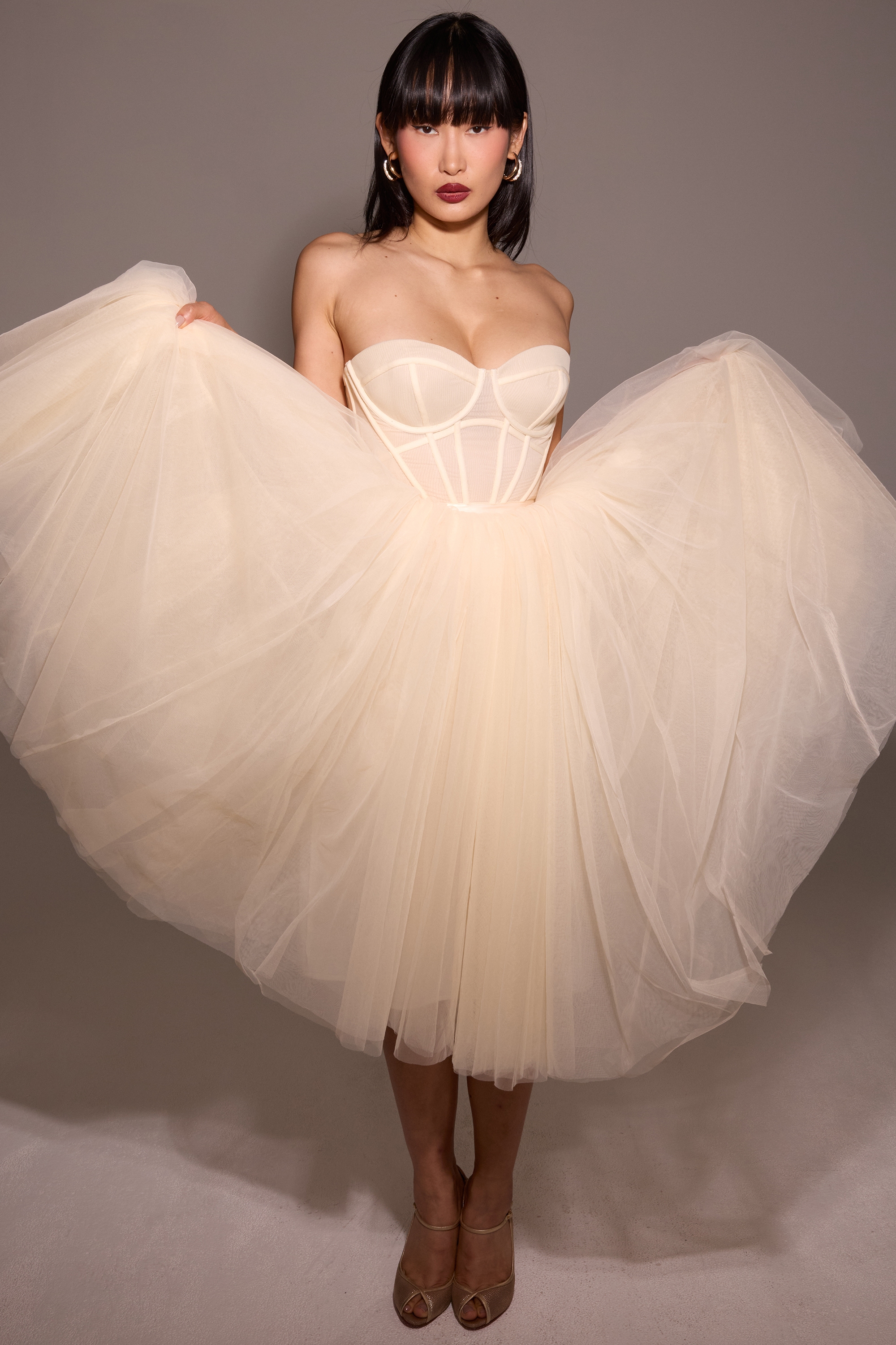 Darling  Vintage Cream Tulle Midi Dress — image 8