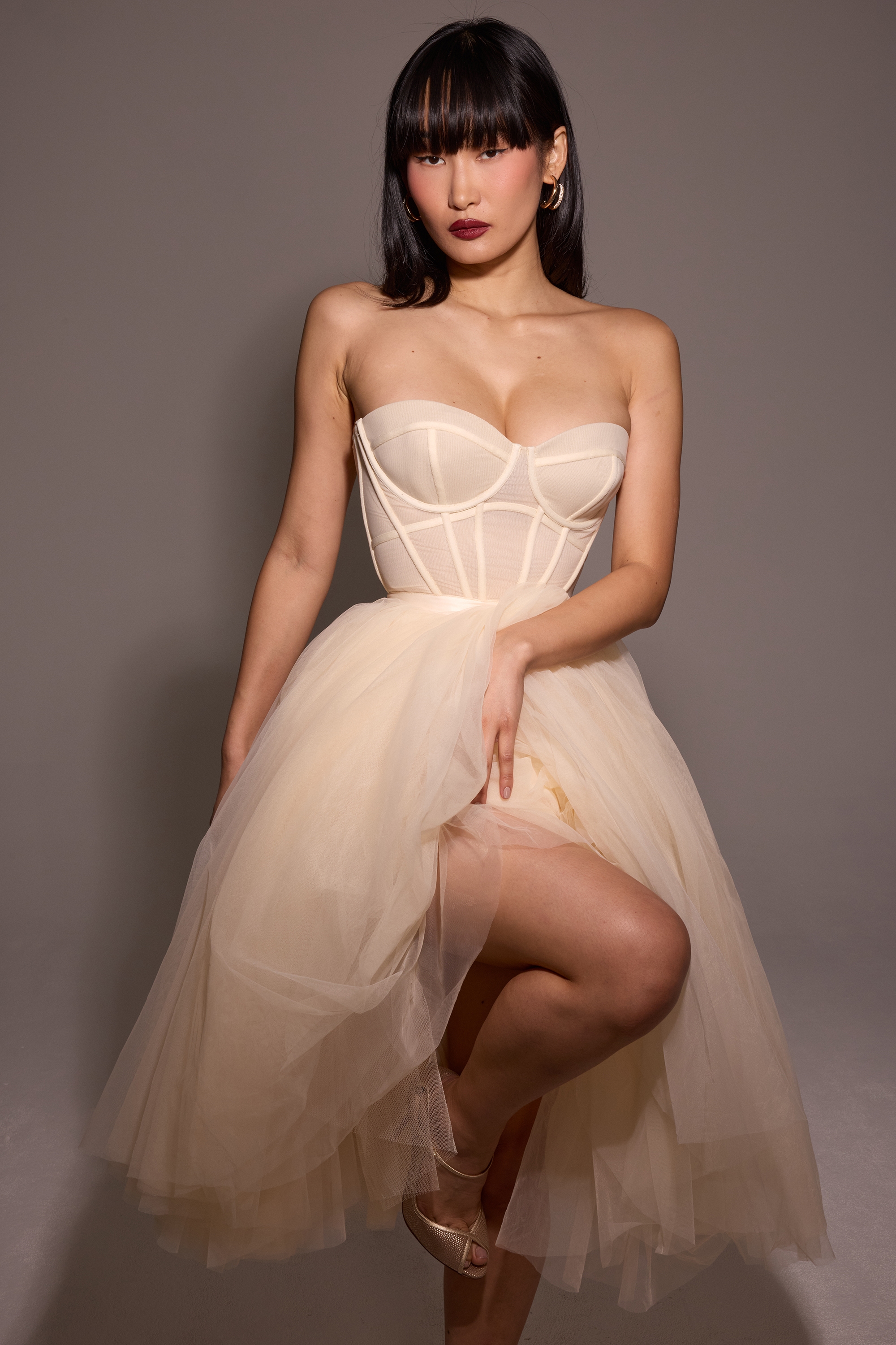 Darling  Vintage Cream Tulle Midi Dress — image 9