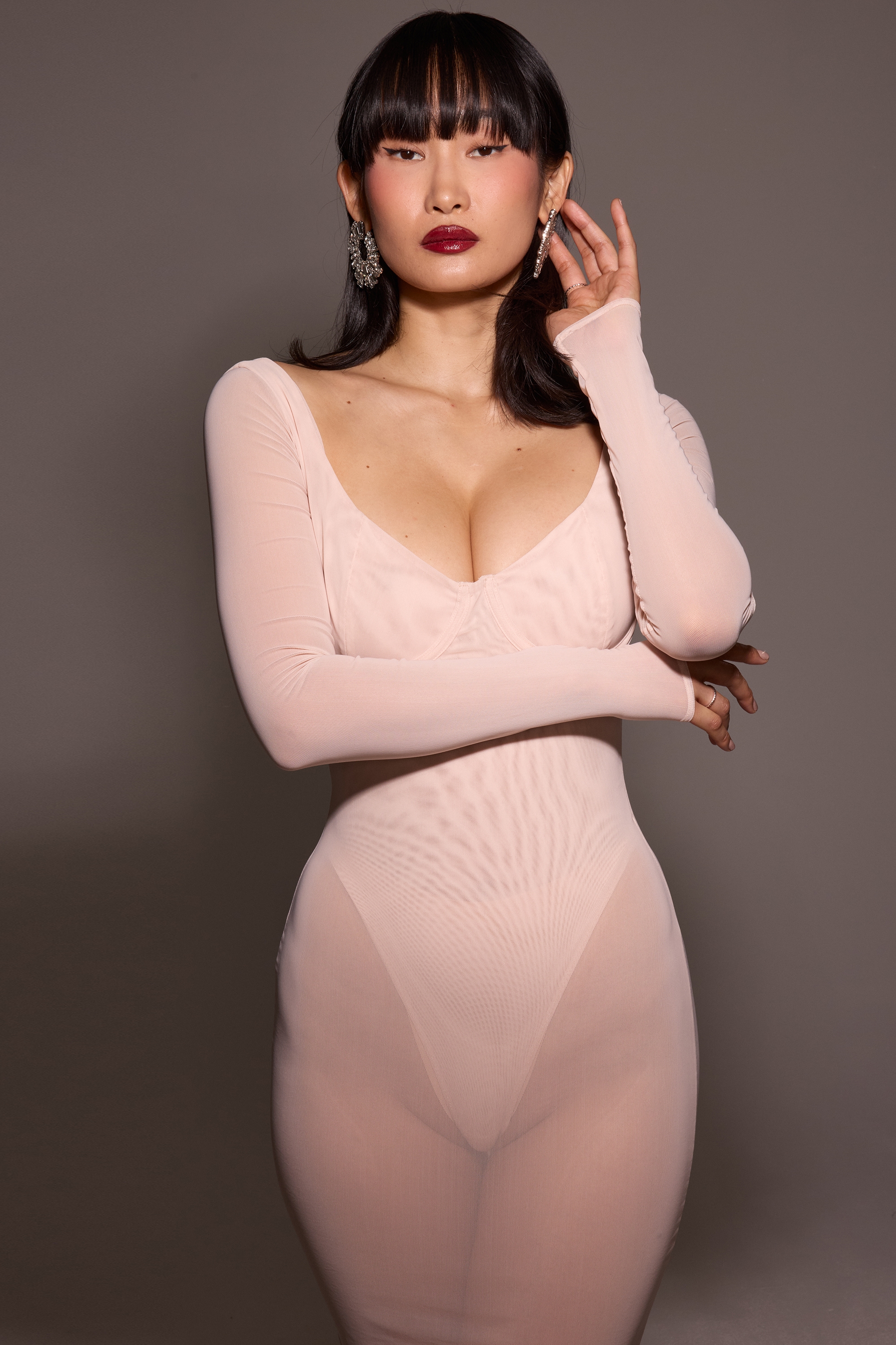 Everly  Blush Mesh Maxi Dress with Bodysuit — image 10