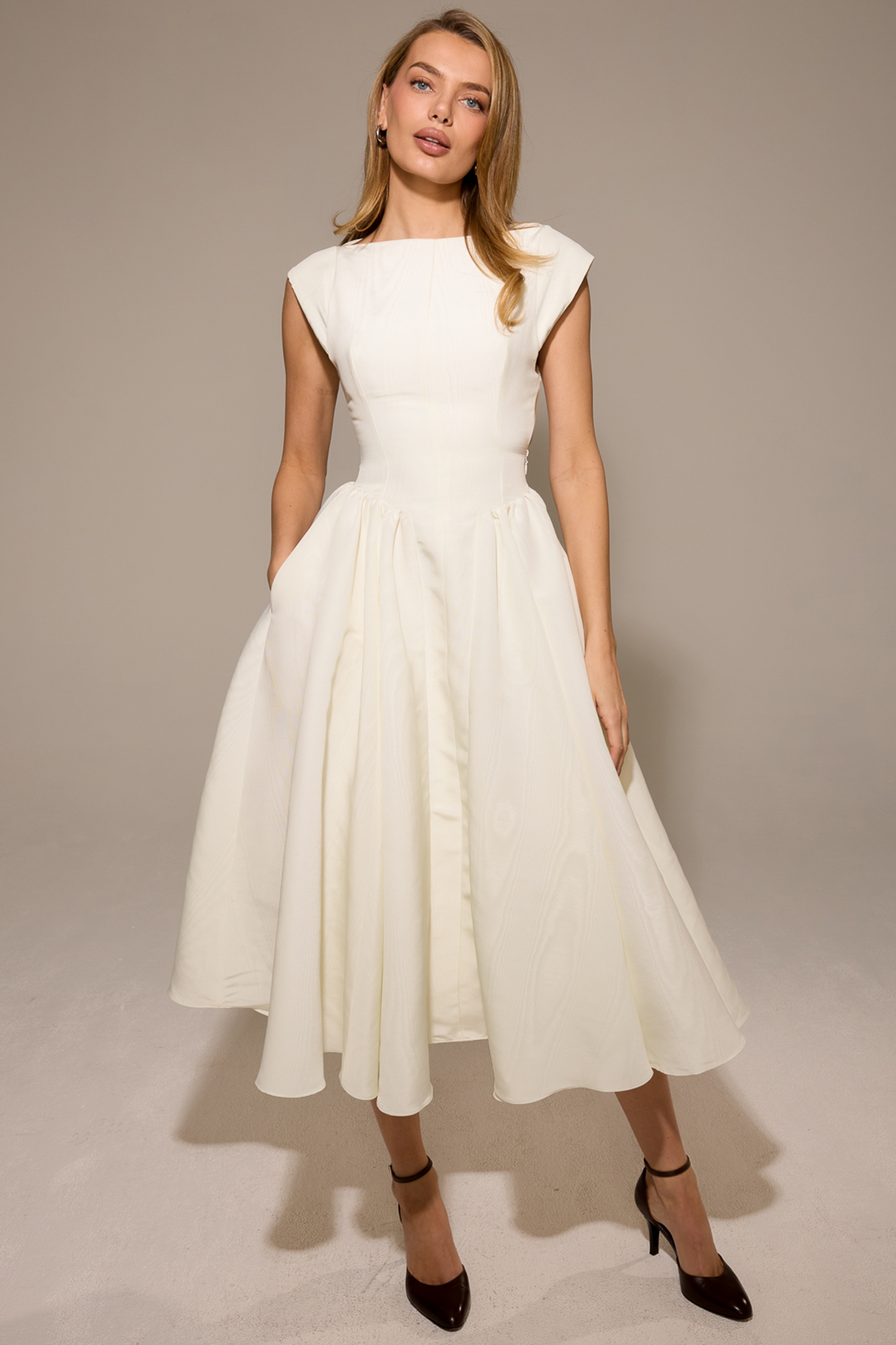 Debutante  Ivory Moire Satin Midi Dress — image 10