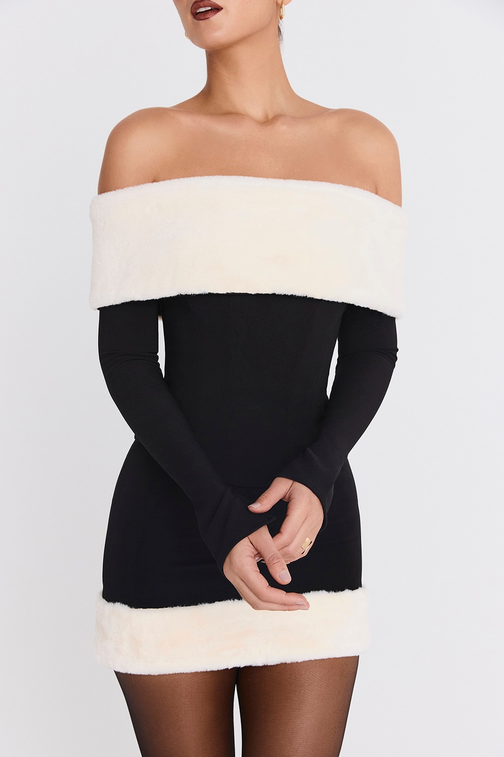 Mistress Rocks Black & Ivory Faux Fur Trim Mini Skirt - SALE — image 2
