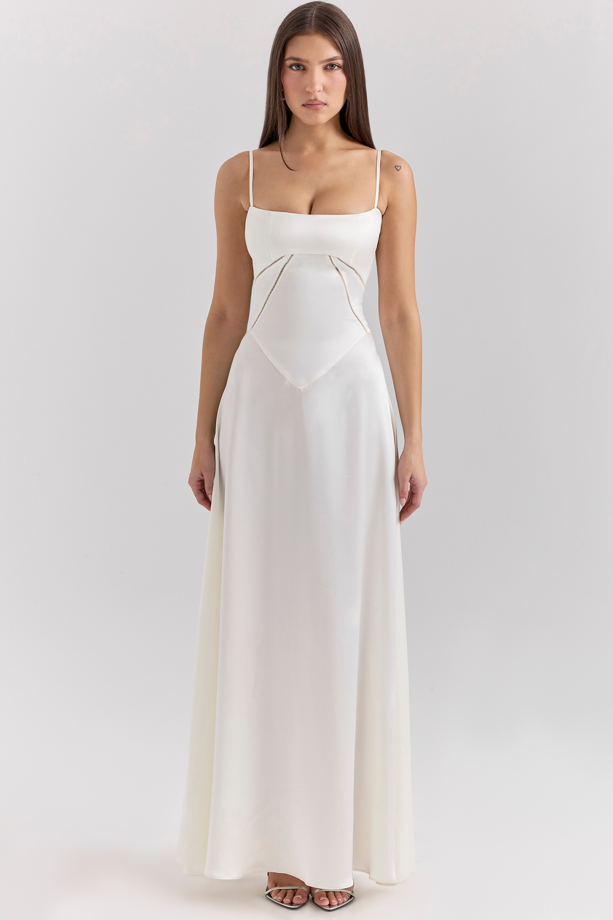 Anabella  Ivory Satin Lace Up Maxi Dress — image 3