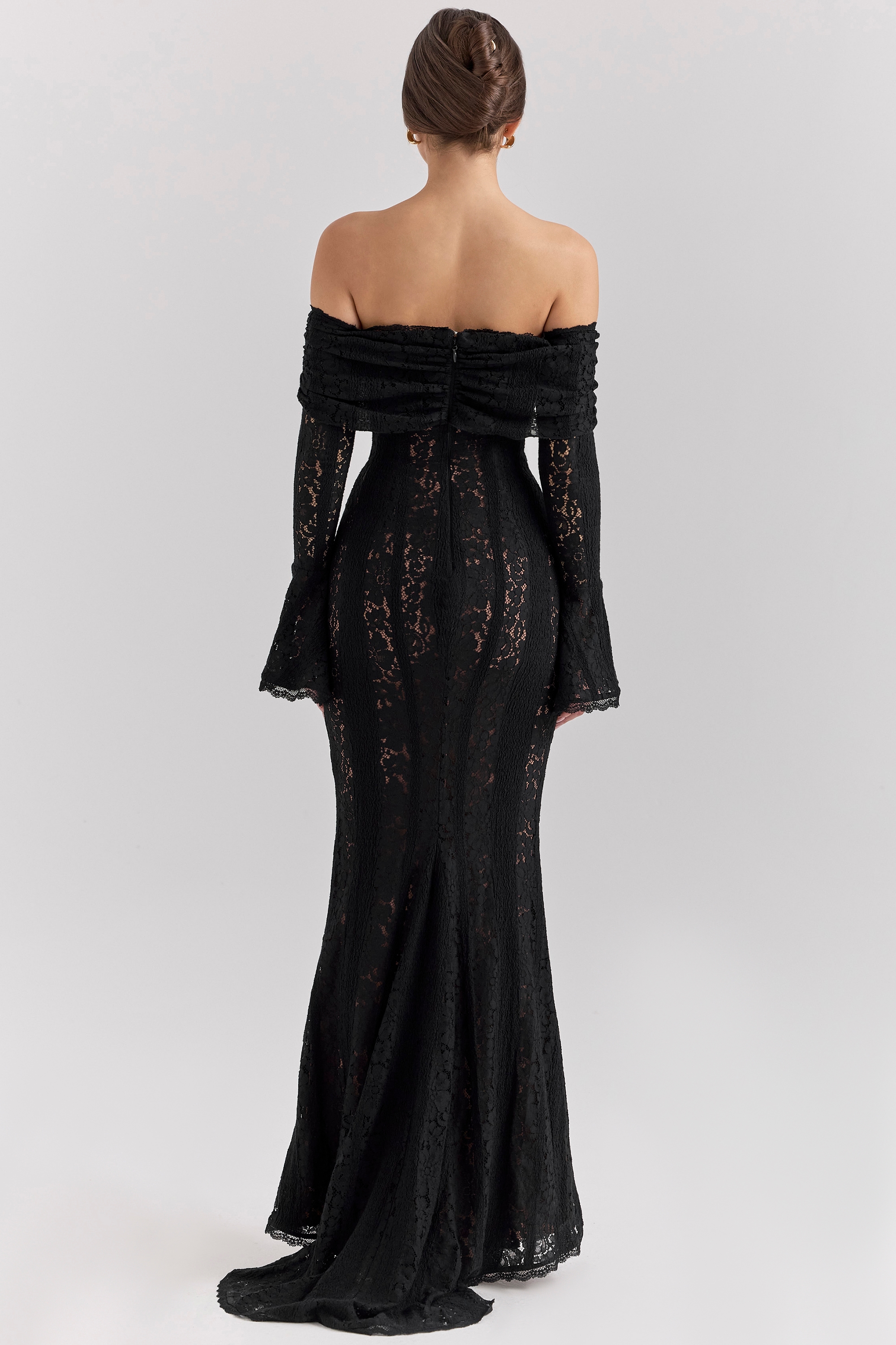 Belle  Black Off Shoulder Floral Lace Maxi Dress — image 9